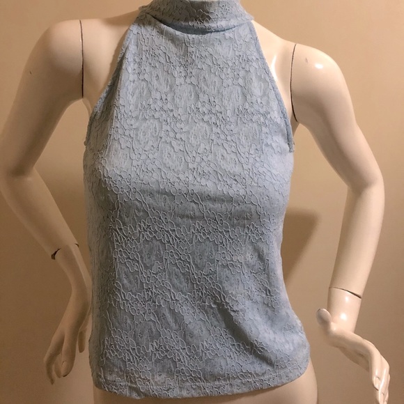 Light Blue Lace Halter Neck Top Size: S - Picture 6 of 7